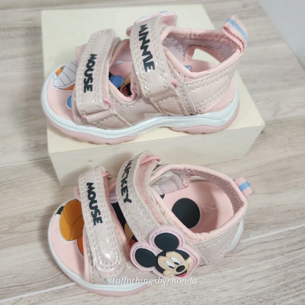 Disney Junior Minnie & Mickey Mouse Pink Sandals Toddler Size 2 Kids Shoes